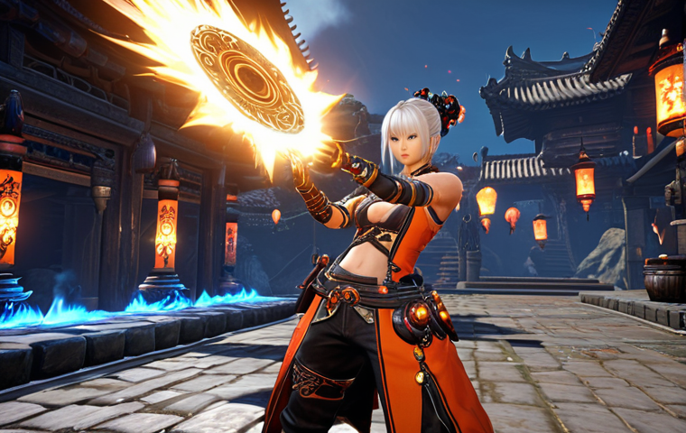 **Character Enhancement:** A Blade & Soul Revolution character, dynamically posed, surrounded by glowing skill orbs and weapon upgrade effects. Showcase the impact of optimized skills and powerful gear, with a UI element highlighting stat increases.